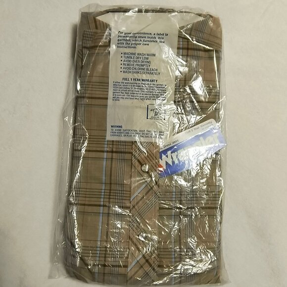 Vintage 80s NOS Wrangler Pearl Snap Western Shirt Beige Plaid 17.5 38 Long Tails - Picture 2 of 4